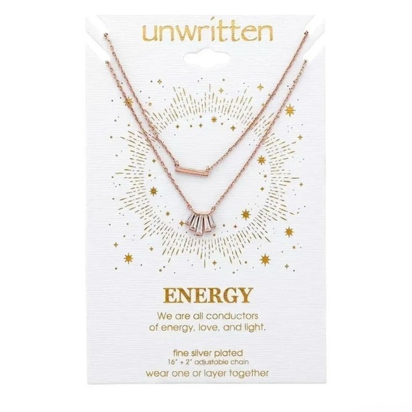 Energy Rose Gold Plated Cubic Zirconia and Bar Layered Pendant Necklace NWT - Picture 2 of 2